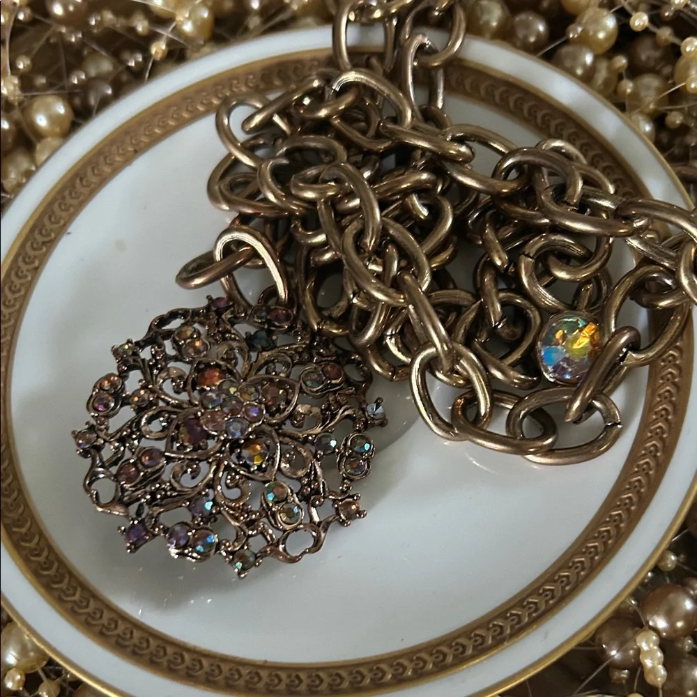 Vintage Gold Chain Belt with Jeweled Medallion Clasp